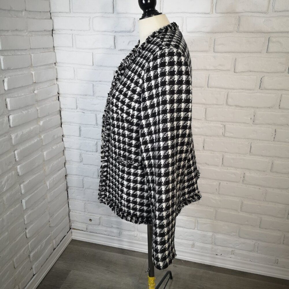 Denver Hayes Ladies Size XL Black & White Checkered Lined Fringed Blazer - Picture 4 of 10
